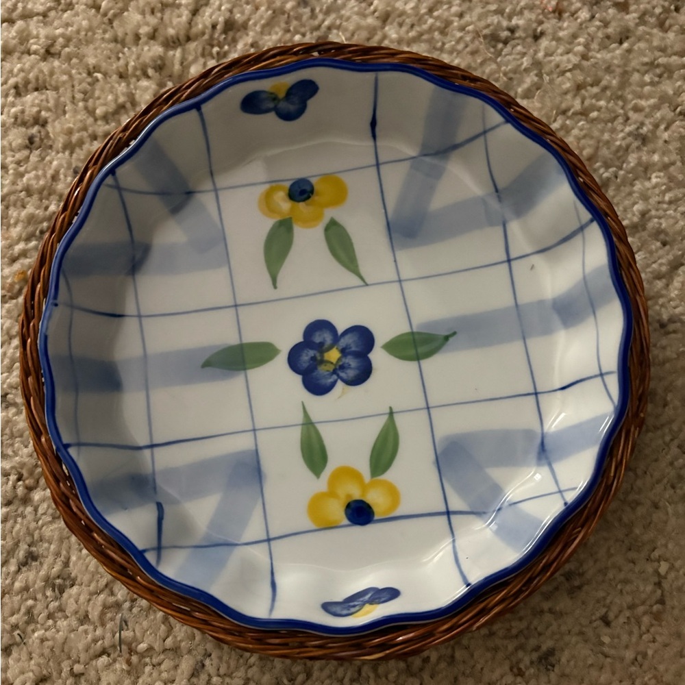 Floral Ceramic Basket Weave Plate